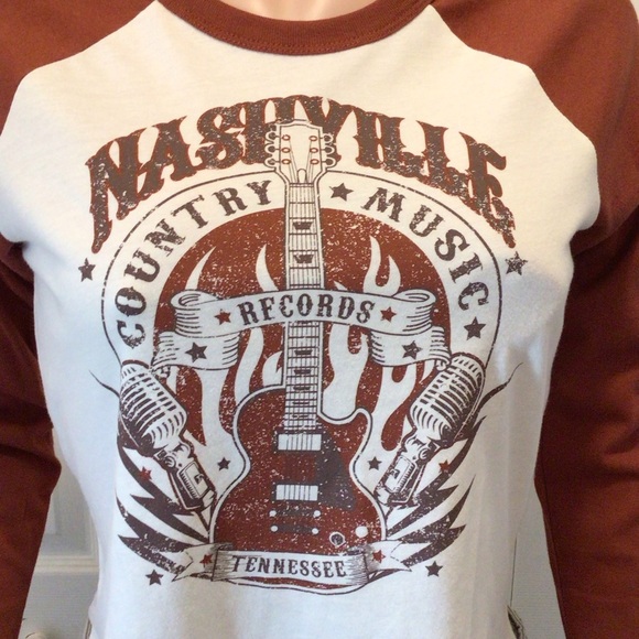 No Comment Nashville Country Music Long Sleeve Raglan Crop Top Size Medium - Picture 2 of 5